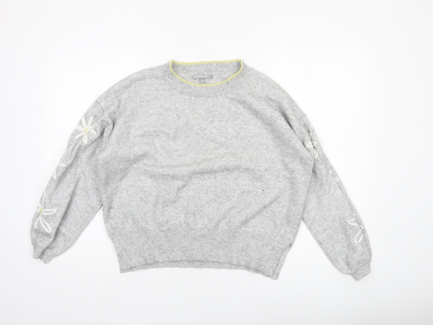 Oliver Bonas Women’s Grey Wool Blend Crew Neck Floral Jumper Size 14