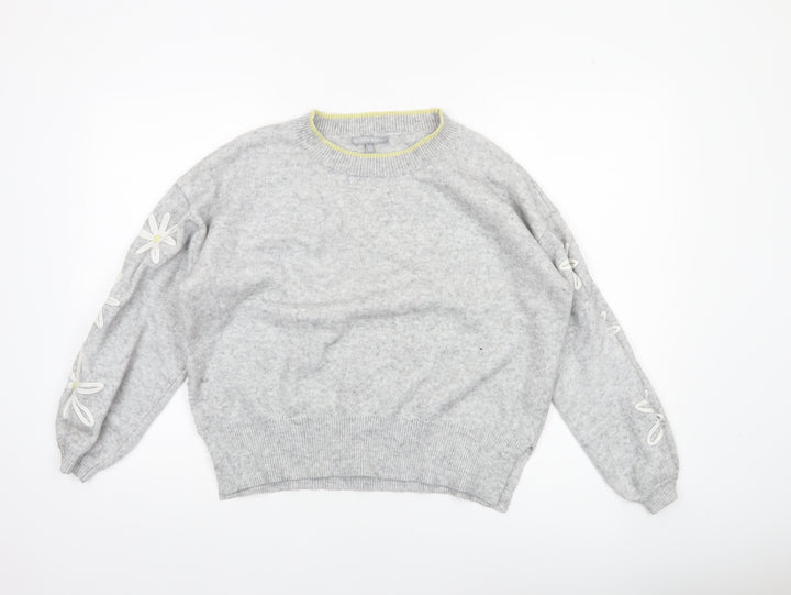 Oliver Bonas Women’s Grey Wool Blend Crew Neck Floral Jumper Size 14
