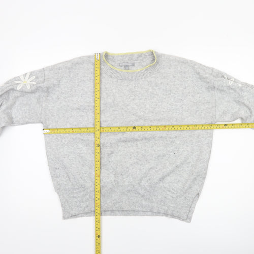 Oliver Bonas Women’s Grey Wool Blend Crew Neck Floral Jumper Size 14