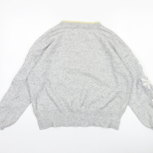 Oliver Bonas Women’s Grey Wool Blend Crew Neck Floral Jumper Size 14