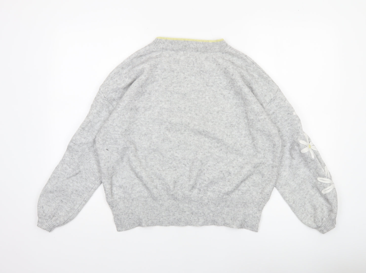 Oliver Bonas Women’s Grey Wool Blend Crew Neck Floral Jumper Size 14