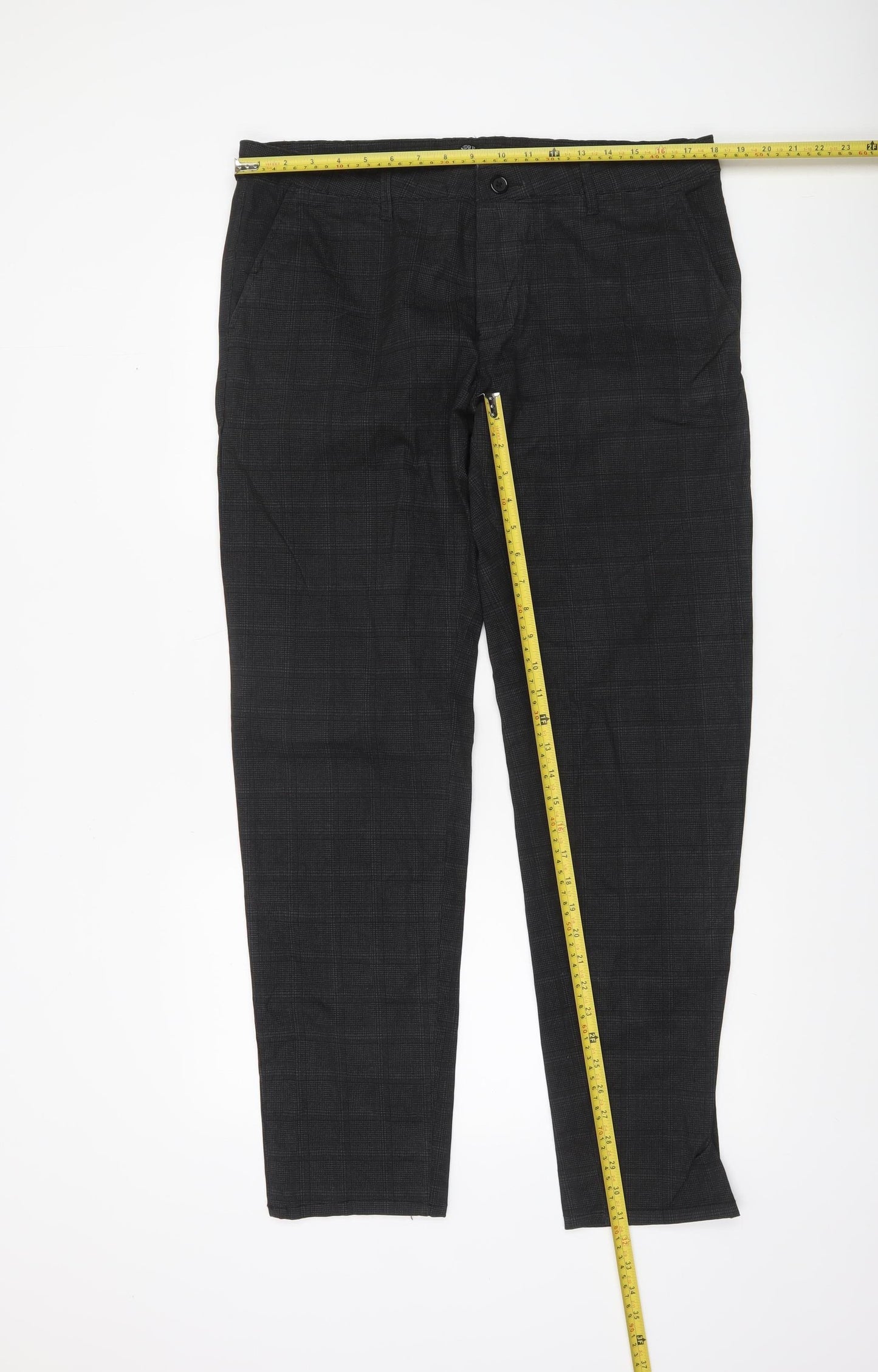 Andrea Falco Men's Black Check Slim Fit Chino Trousers Size 38
