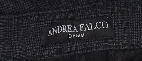 Andrea Falco Men's Black Check Slim Fit Chino Trousers Size 38