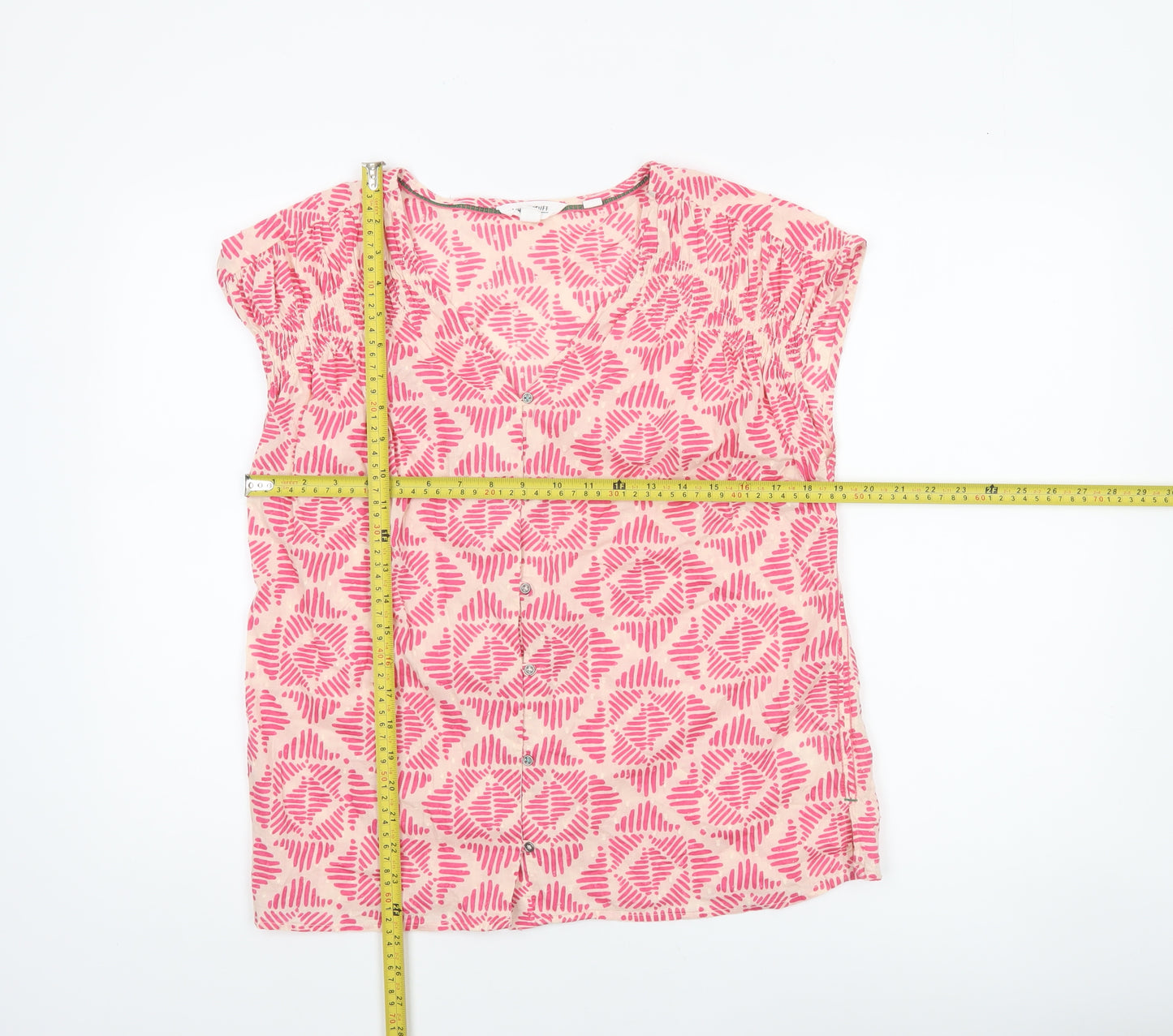 White Stuff Womens Pink Geometric Cotton Tunic Blouse Size 10