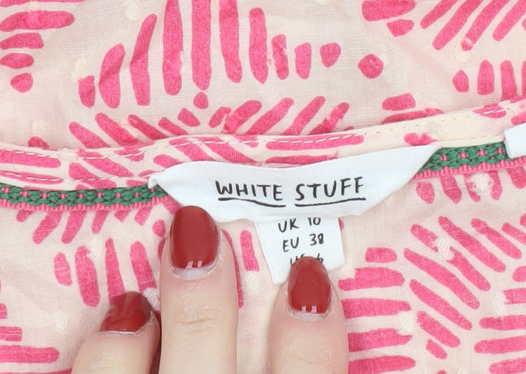 White Stuff Womens Pink Geometric Cotton Tunic Blouse Size 10