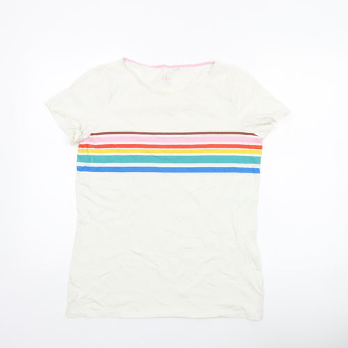 Boden Women White Rainbow Stripe Cotton T-Shirt UK 14
