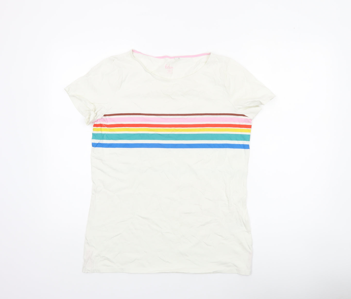 Boden Women White Rainbow Stripe Cotton T-Shirt UK 14