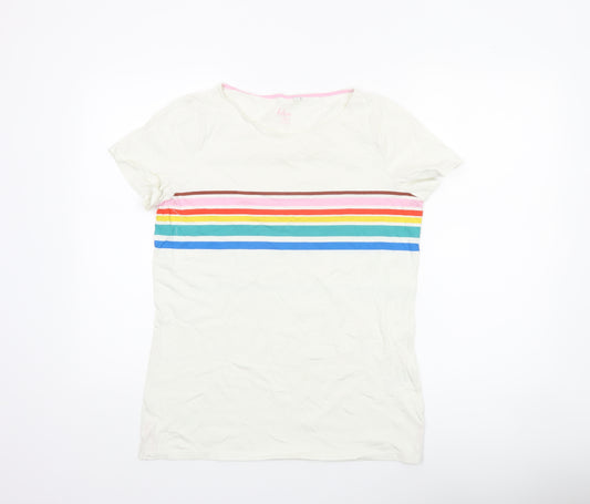 Boden Women White Rainbow Stripe Cotton T-Shirt UK 14