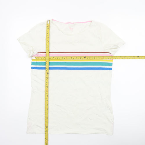 Boden Women White Rainbow Stripe Cotton T-Shirt UK 14