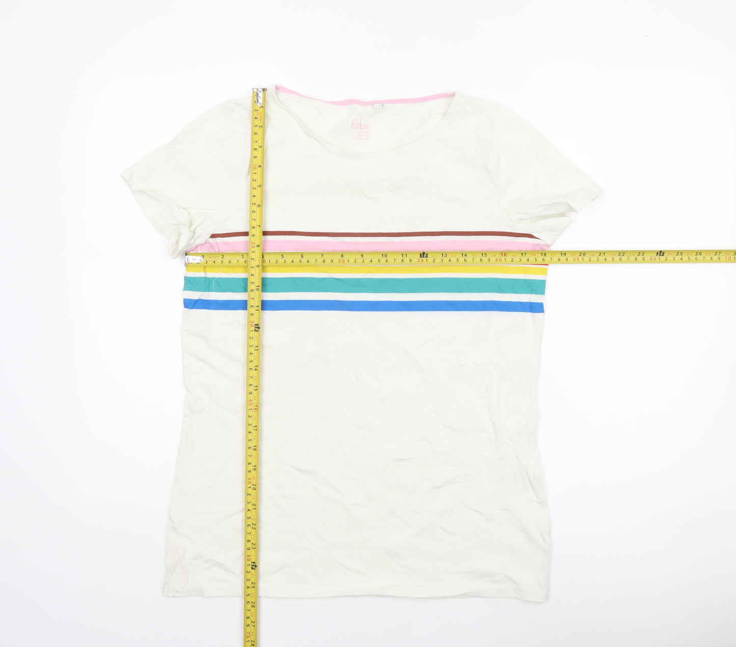 Boden Women White Rainbow Stripe Cotton T-Shirt UK 14