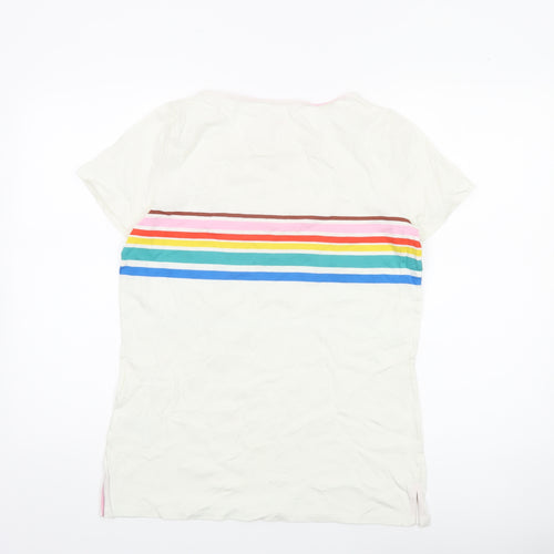 Boden Women White Rainbow Stripe Cotton T-Shirt UK 14