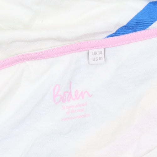 Boden Women White Rainbow Stripe Cotton T-Shirt UK 14