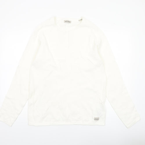 Jack & Jones Men's White Long Sleeve Regular Fit Cotton Top L