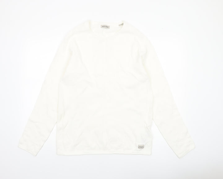Jack & Jones Men's White Long Sleeve Regular Fit Cotton Top L