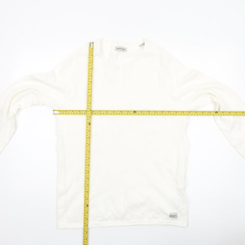 Jack & Jones Men's White Long Sleeve Regular Fit Cotton Top L