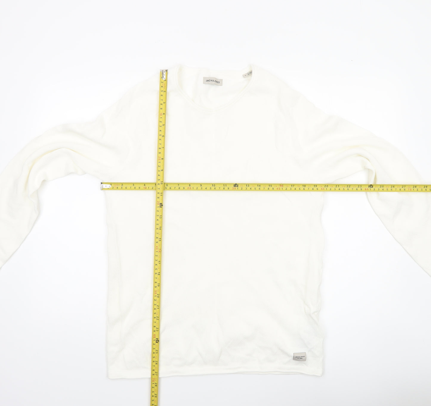 Jack & Jones Men's White Long Sleeve Regular Fit Cotton Top L
