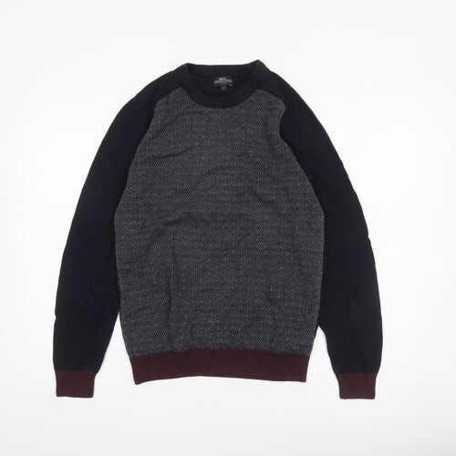 Next Men's Blue Geometric Cotton Crew Neck Jumper Medium