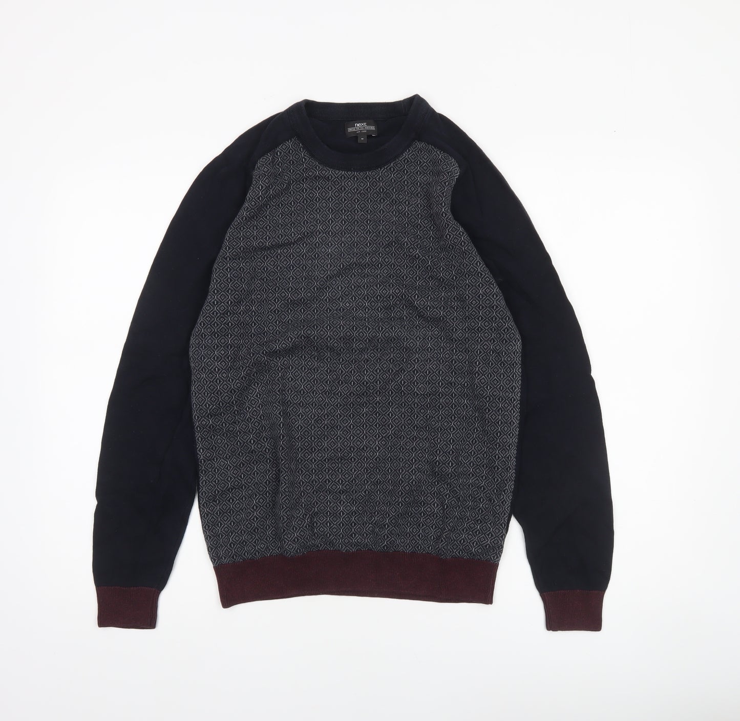 Next Men's Blue Geometric Cotton Crew Neck Jumper Medium