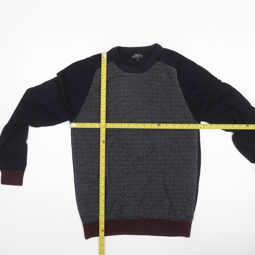 Next Men's Blue Geometric Cotton Crew Neck Jumper Medium