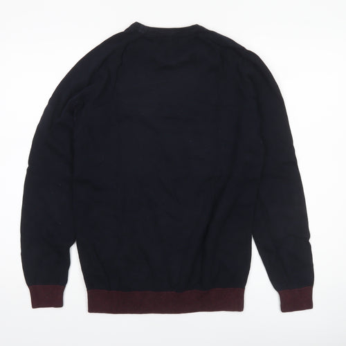 Next Men's Blue Geometric Cotton Crew Neck Jumper Medium