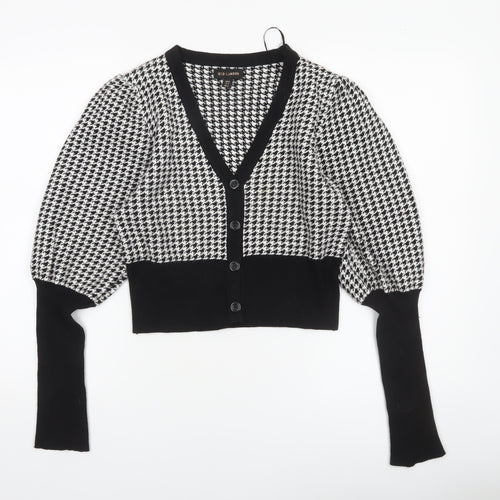 QED London Womens Black Houndstooth V-Neck Cardigan Size M