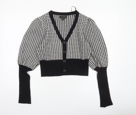 QED London Womens Black Houndstooth V-Neck Cardigan Size M