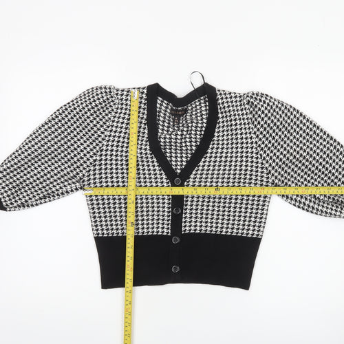 QED London Womens Black Houndstooth V-Neck Cardigan Size M