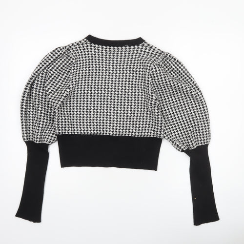 QED London Womens Black Houndstooth V-Neck Cardigan Size M