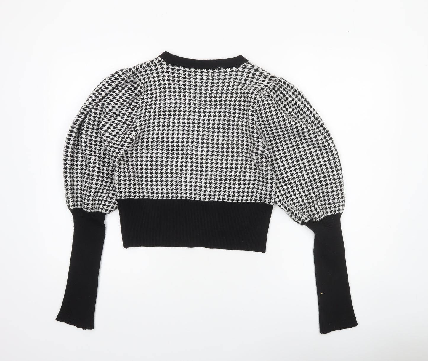 QED London Womens Black Houndstooth V-Neck Cardigan Size M