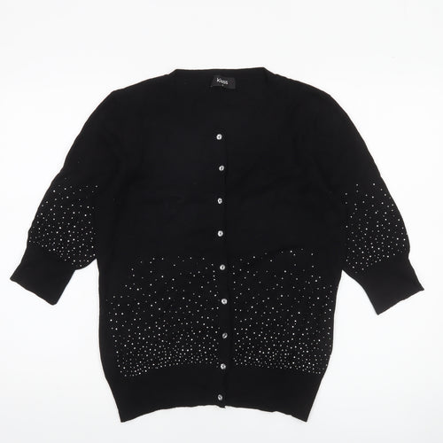 Klass Women’s Black Beaded Cardigan Medium Viscose Knit 3/4 Sleeve