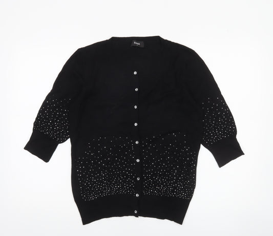 Klass Women’s Black Beaded Cardigan Medium Viscose Knit 3/4 Sleeve
