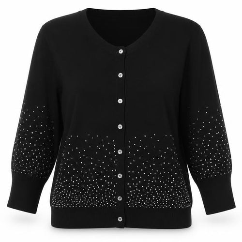 Klass Women’s Black Beaded Cardigan Medium Viscose Knit 3/4 Sleeve
