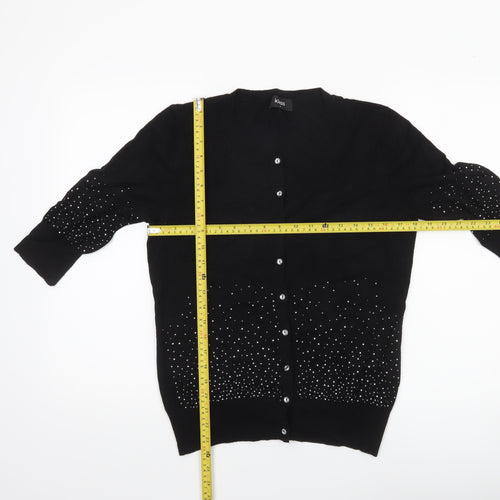 Klass Women’s Black Beaded Cardigan Medium Viscose Knit 3/4 Sleeve