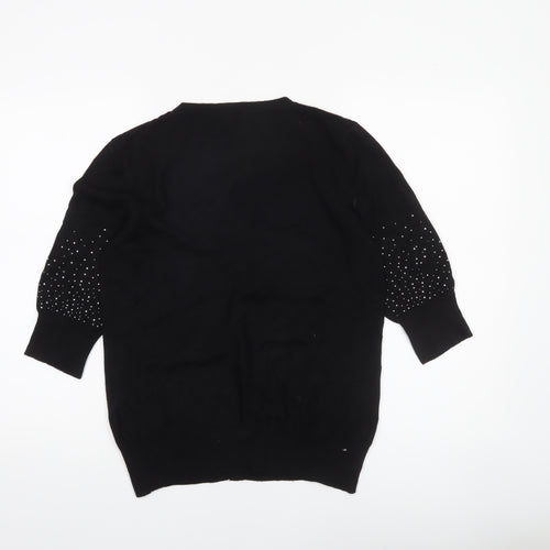 Klass Women’s Black Beaded Cardigan Medium Viscose Knit 3/4 Sleeve