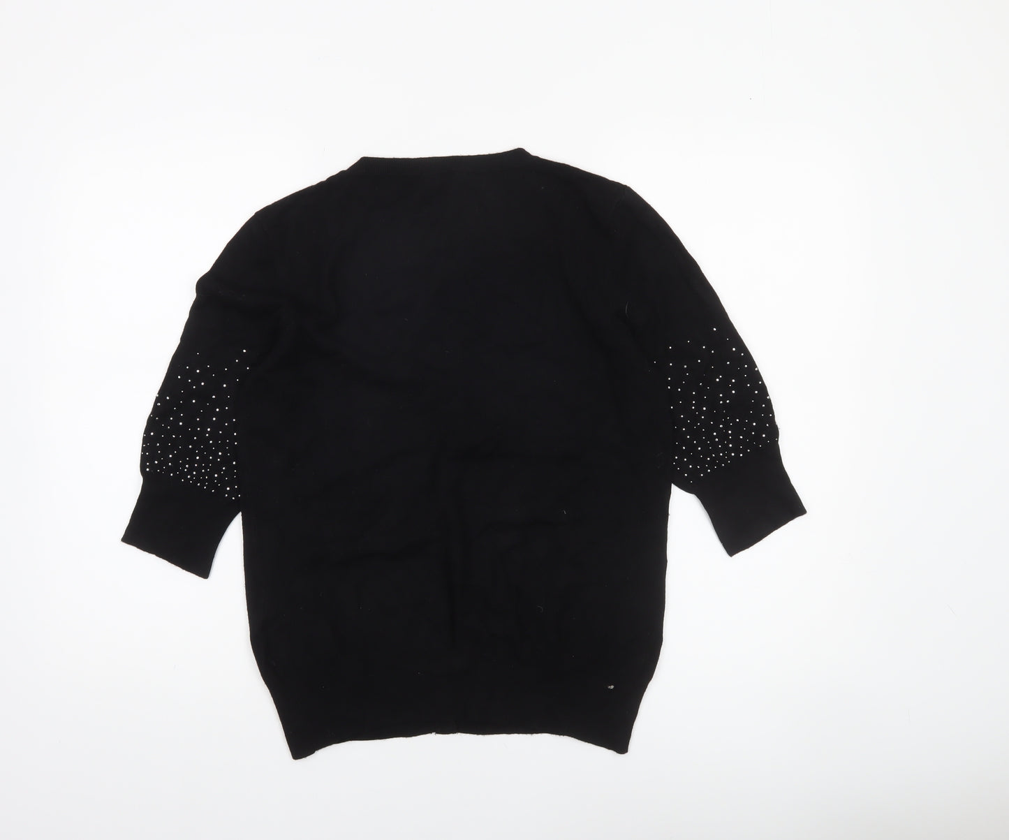 Klass Women’s Black Beaded Cardigan Medium Viscose Knit 3/4 Sleeve