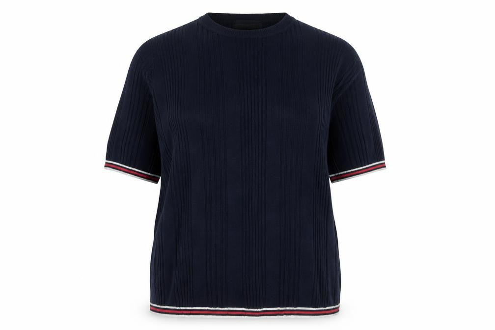 Marks and Spencer Women's Blue Short Sleeve Knit Jumper UK 18