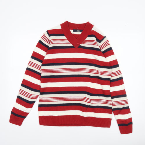 Isle Essentials Women’s Red Striped V-Neck Jumper Size S 10-12