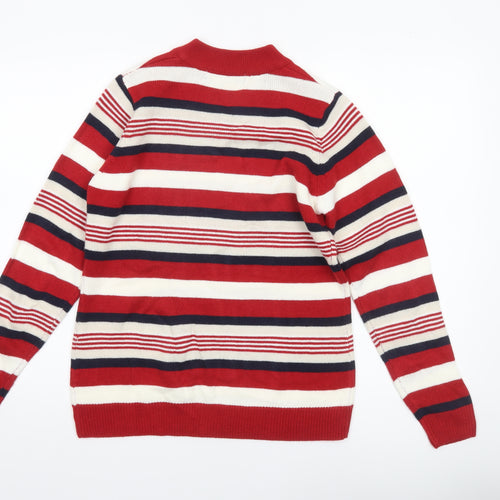 Isle Essentials Women’s Red Striped V-Neck Jumper Size S 10-12