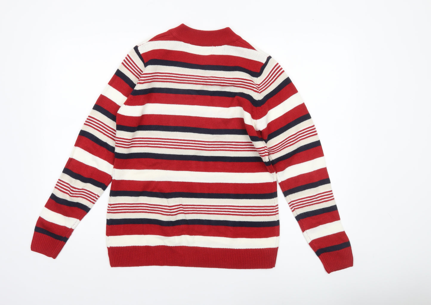 Isle Essentials Women’s Red Striped V-Neck Jumper Size S 10-12