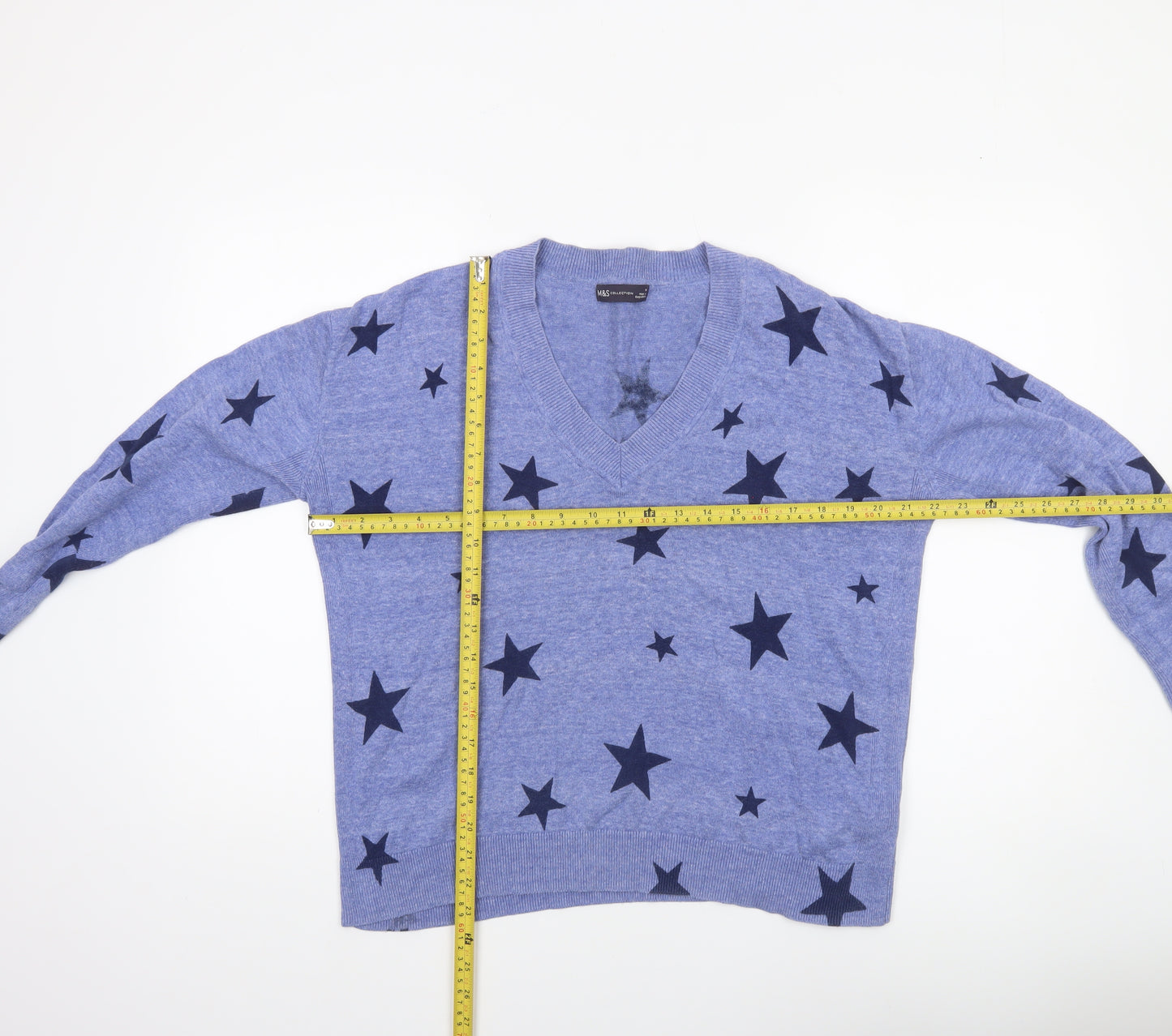 Marks and Spencer Women's Blue Star V-Neck Knit Jumper M
