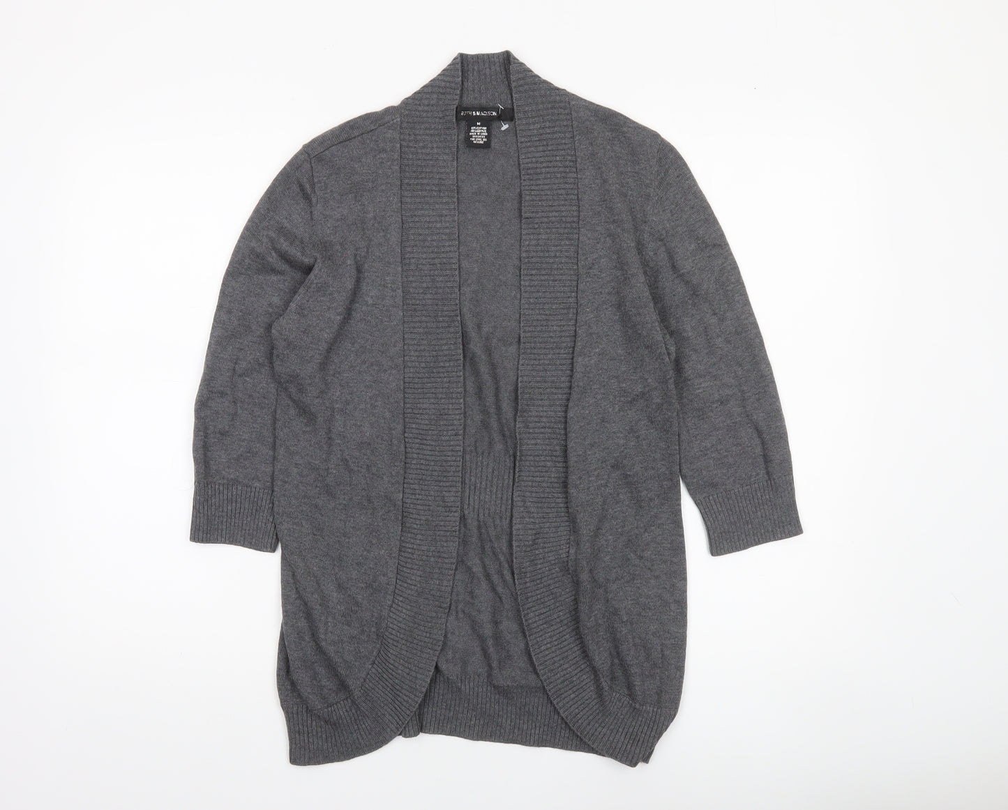 8th & Madison Women's Grey Knit Open Cardigan M 3/4 Sleeve