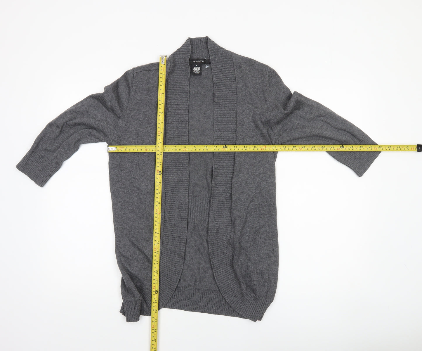 8th & Madison Women's Grey Knit Open Cardigan M 3/4 Sleeve