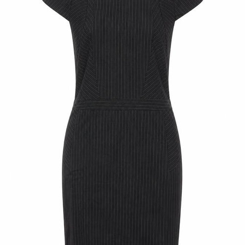 Warehouse Women Black Pinstripe Sheath Dress UK 10 Short Sleeve Workwear