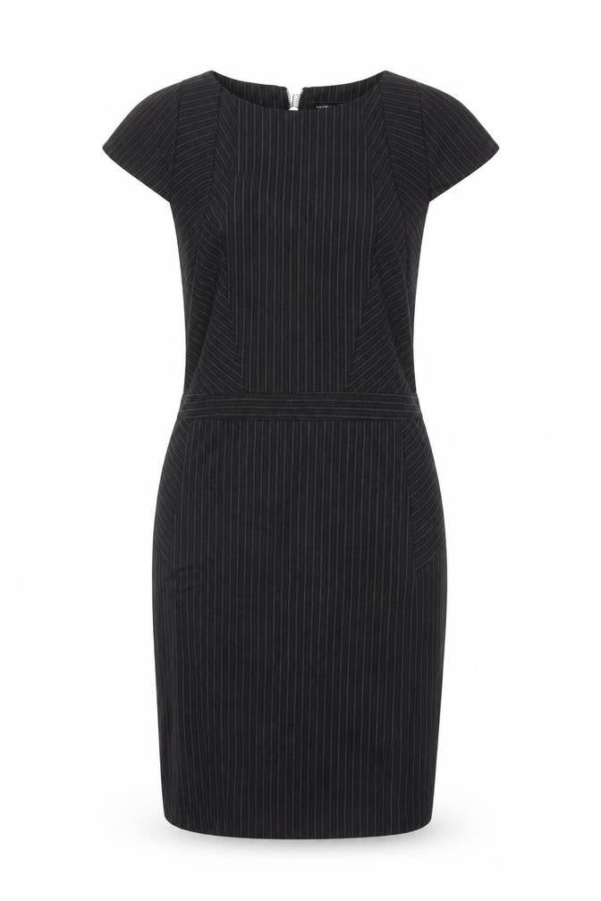 Warehouse Women Black Pinstripe Sheath Dress UK 10 Short Sleeve Workwear