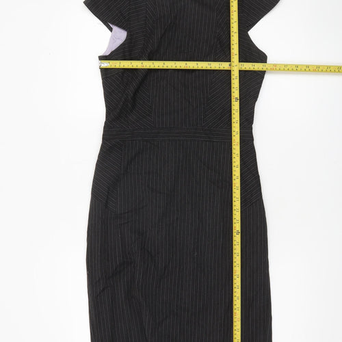Warehouse Women Black Pinstripe Sheath Dress UK 10 Short Sleeve Workwear