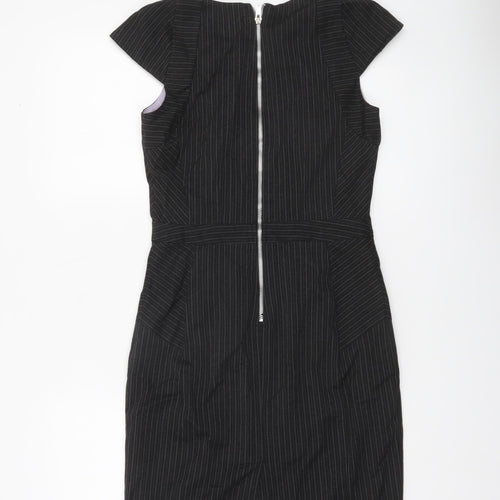 Warehouse Women Black Pinstripe Sheath Dress UK 10 Short Sleeve Workwear