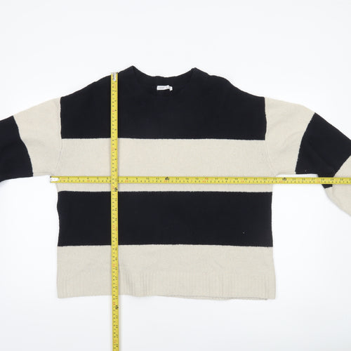 Oysho Women’s Black Beige Striped Knit Pullover Jumper Size 12