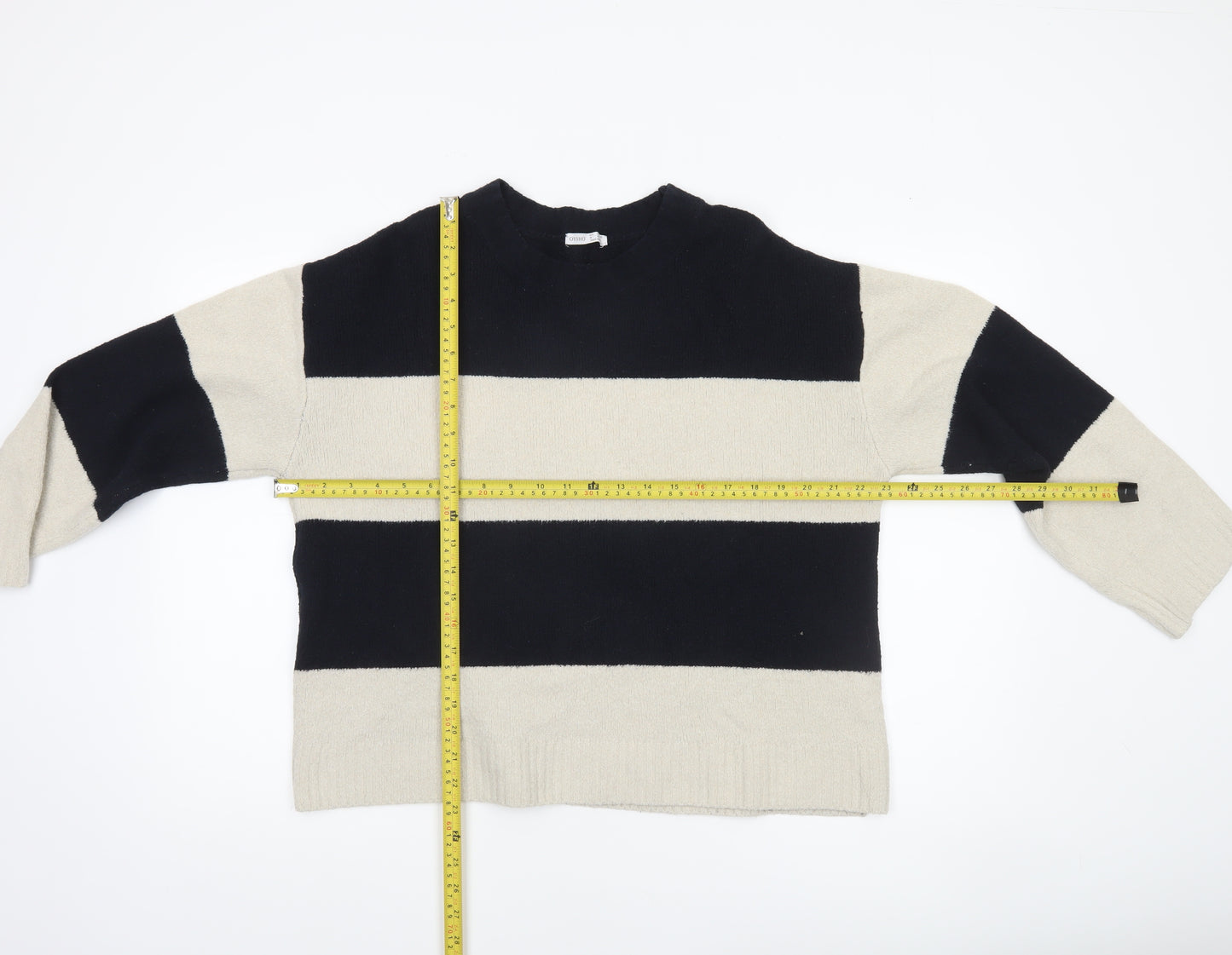 Oysho Women’s Black Beige Striped Knit Pullover Jumper Size 12