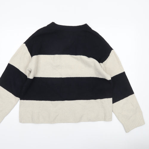 Oysho Women’s Black Beige Striped Knit Pullover Jumper Size 12