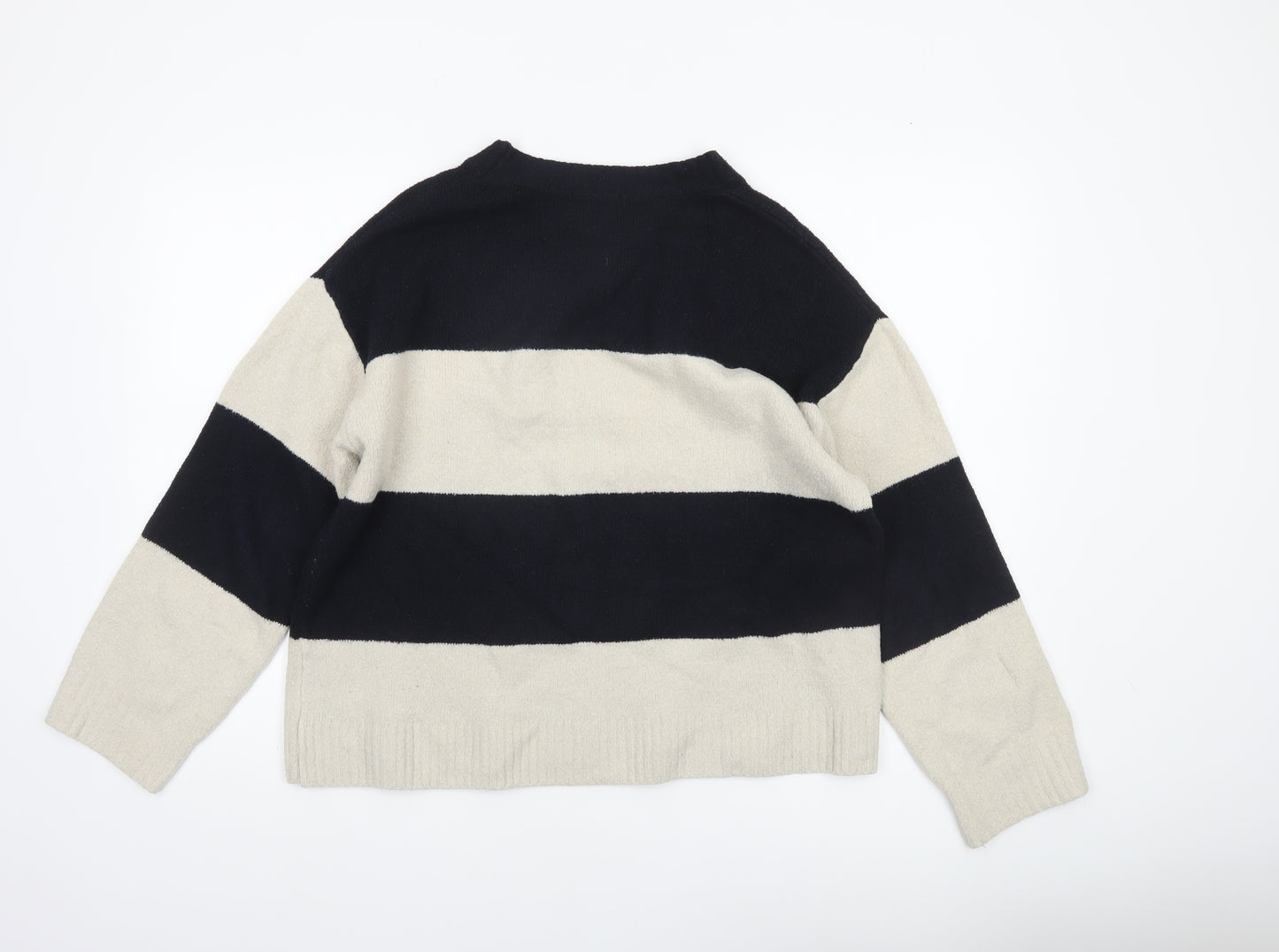 Oysho Women’s Black Beige Striped Knit Pullover Jumper Size 12